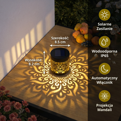 Kolorowa Solarna Lampa Ogrodowa w Kształcie Mandali – Wodoodporna Latarnia LED z Projekcją na Ścianę do Użytku Zewnętrznego