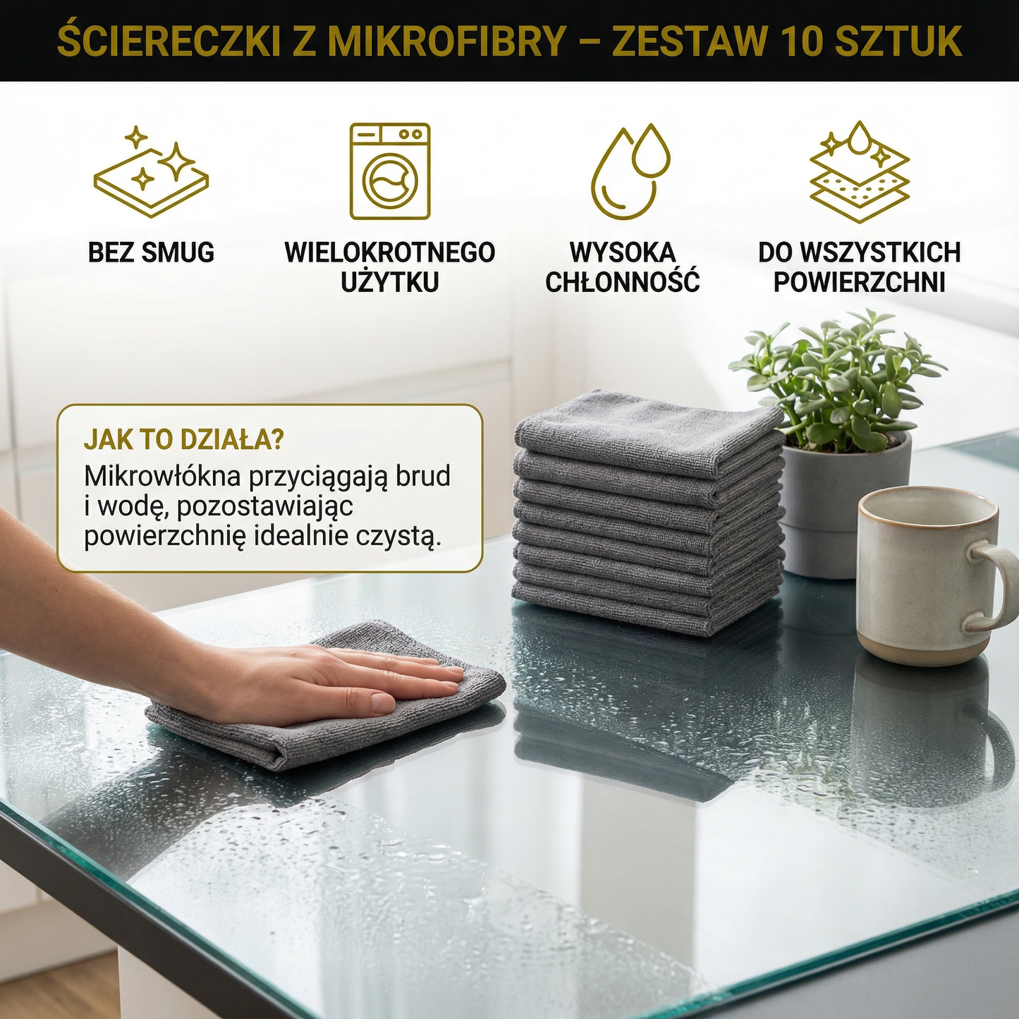 Ściereczki z mikrofibry – zestaw 10 sztuk | bez smug i wielokrotnego użytku