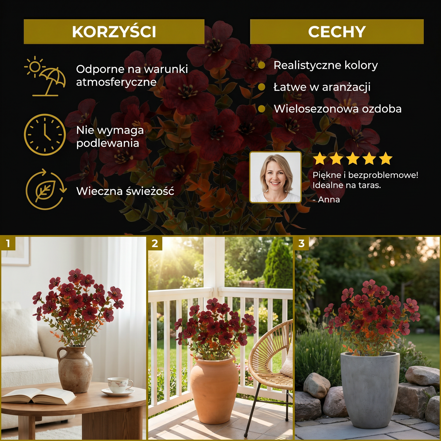 EverBloom – Niewiędnący bukiet sztucznych kwiatów polnych do donic zewnętrznych